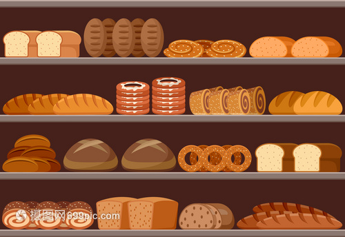 便捷生活，一目了然 带包柜台超市矢量插图中的食品世界